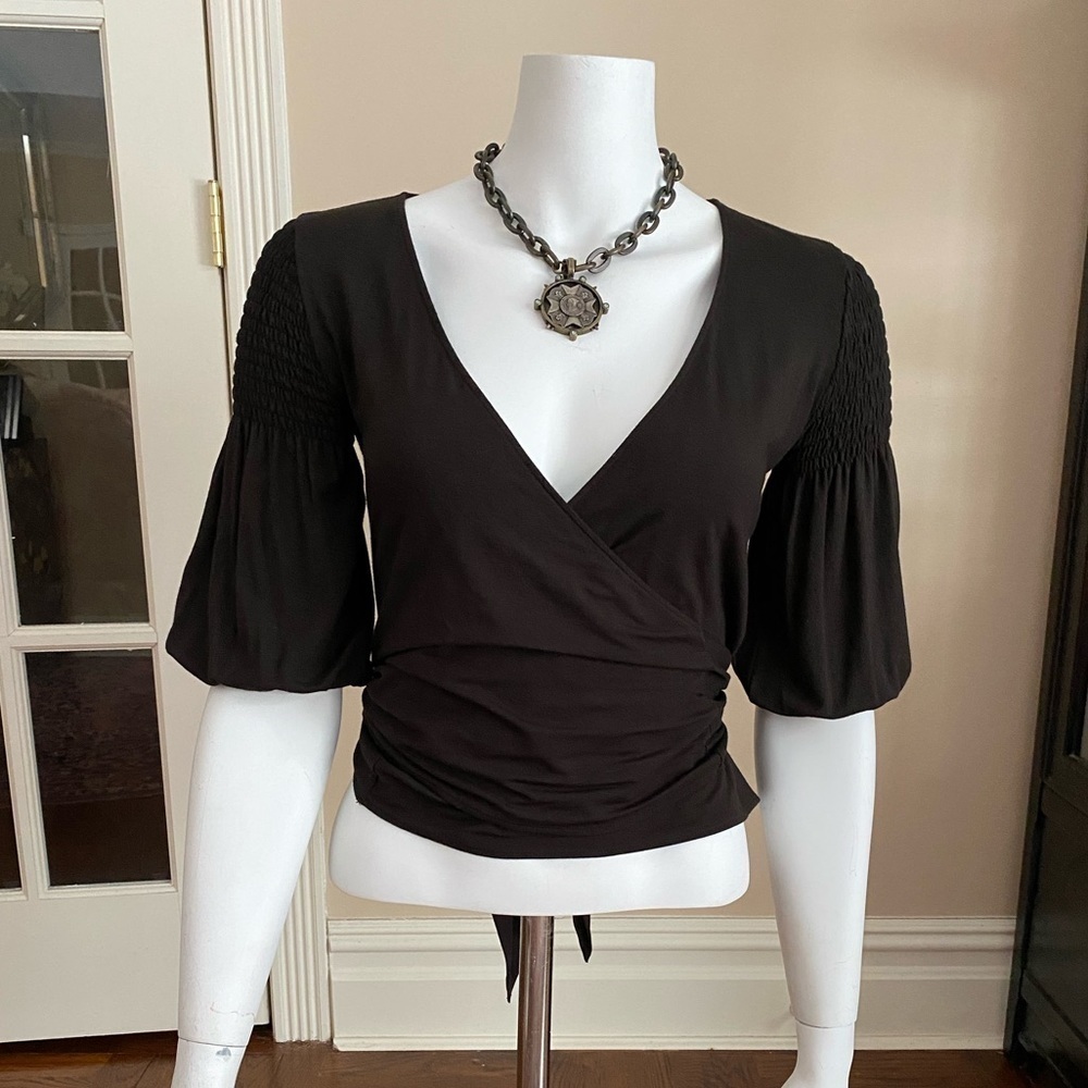 Theory Black 3/4 Sleeve Wrap Top